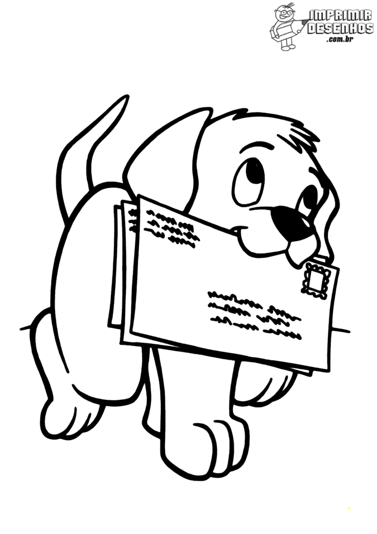 Cachorro com cartinha para colorir - Imprimir Desenhos