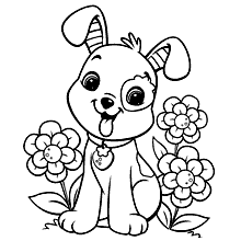 cachorros para colorir cachorro e flores