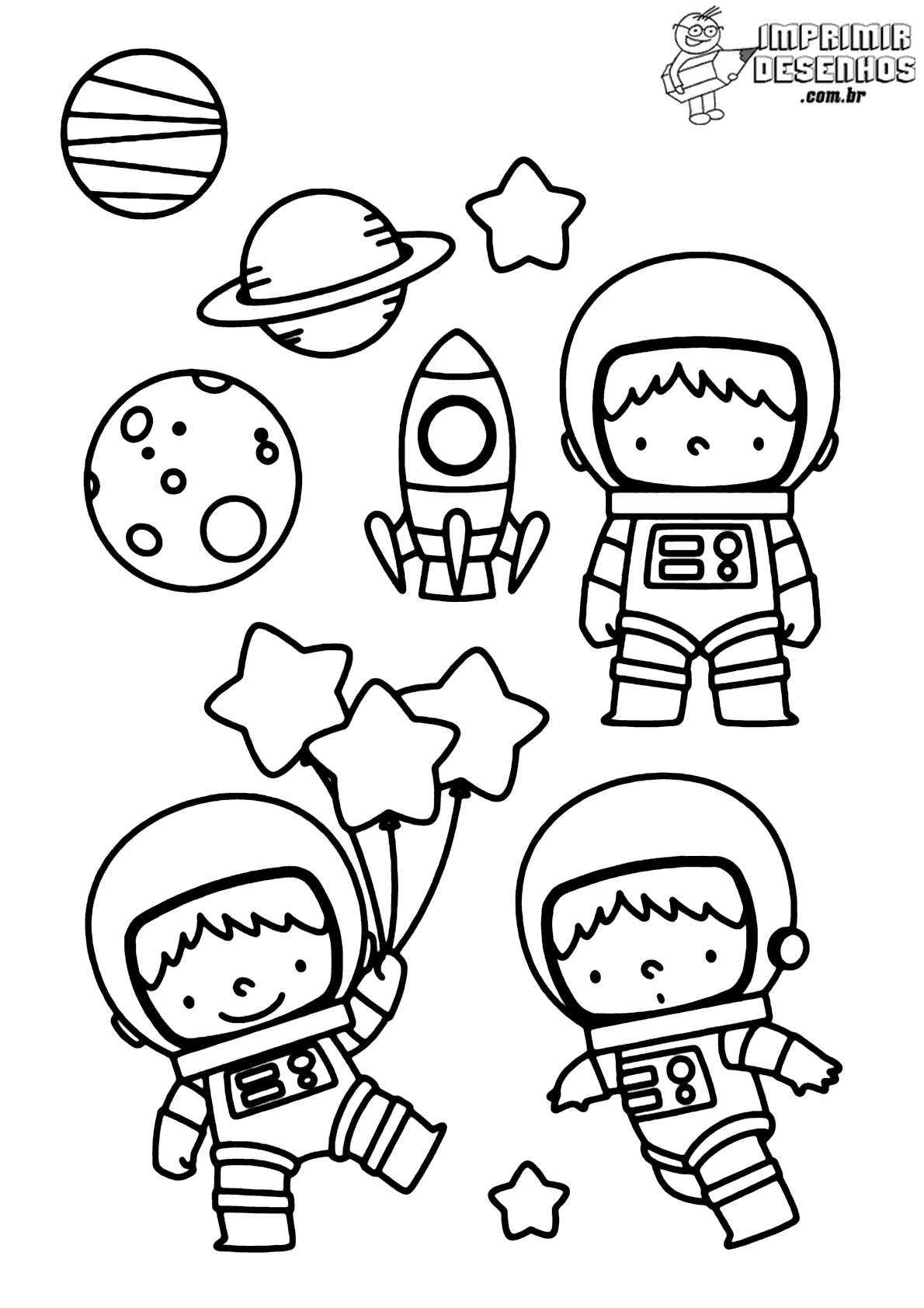 Desenhos do espaço para pintar com as crianças