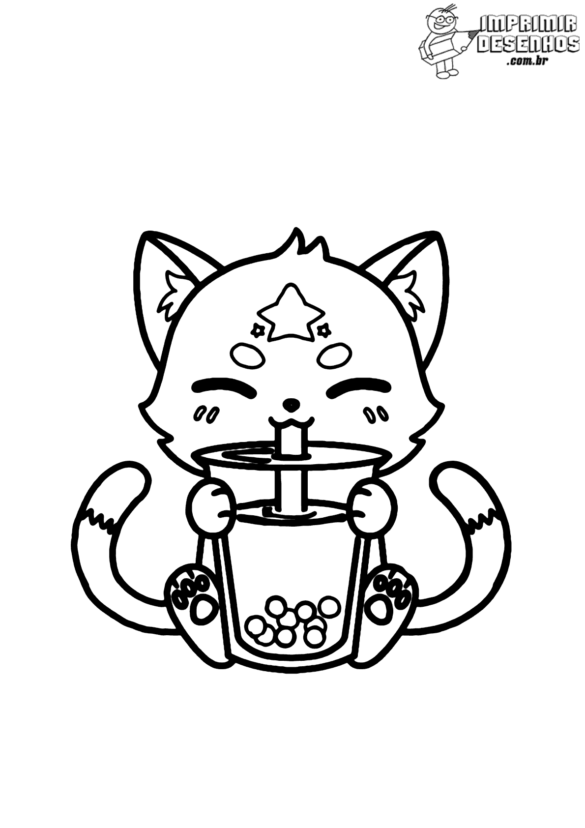 Desenho de gato kawaii para colorir