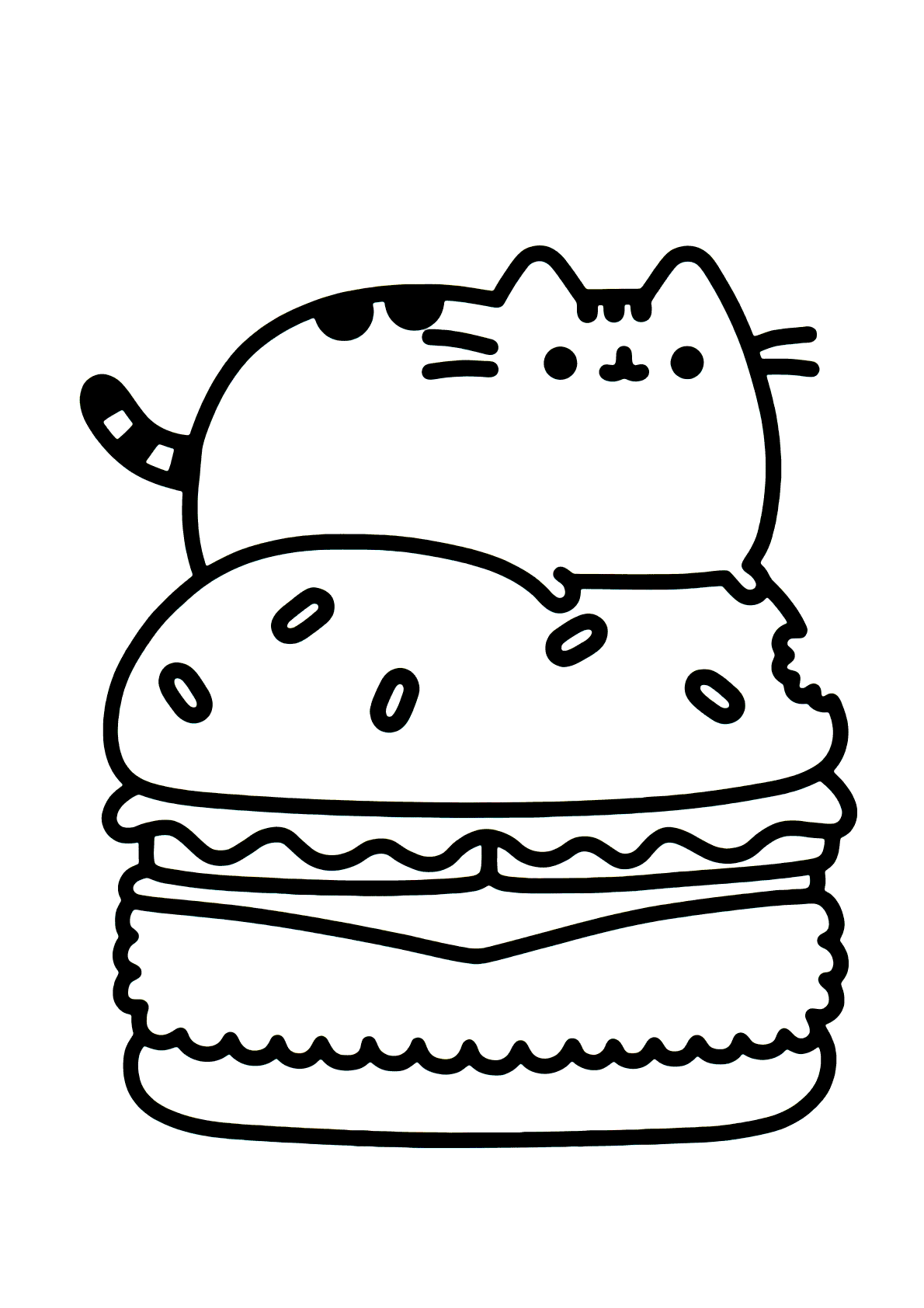 Gatinho e hambúrguer kawaii para colorir - Imprimir Desenhos