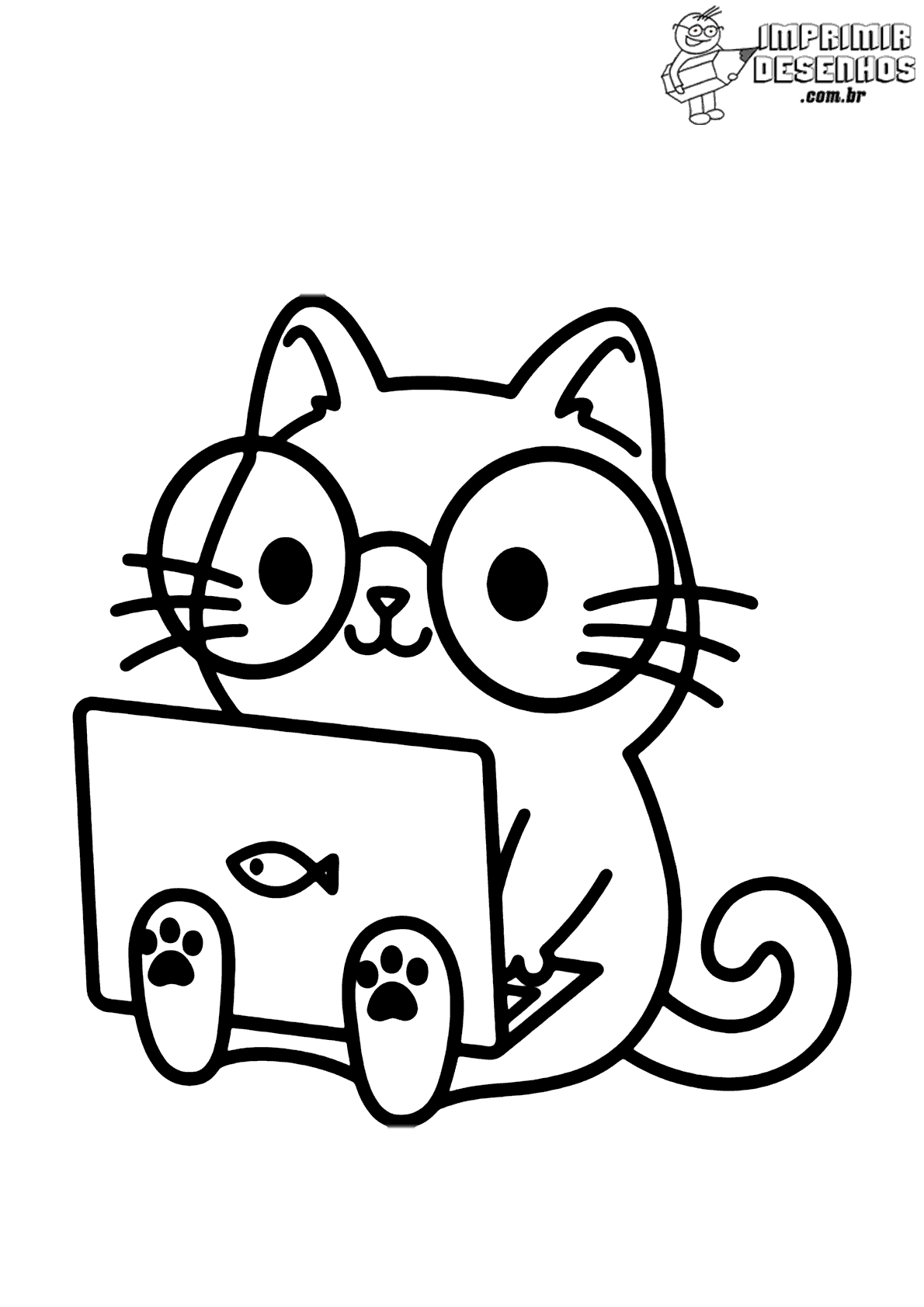 Gatinho estudando kawaii para colorir - Imprimir Desenhos