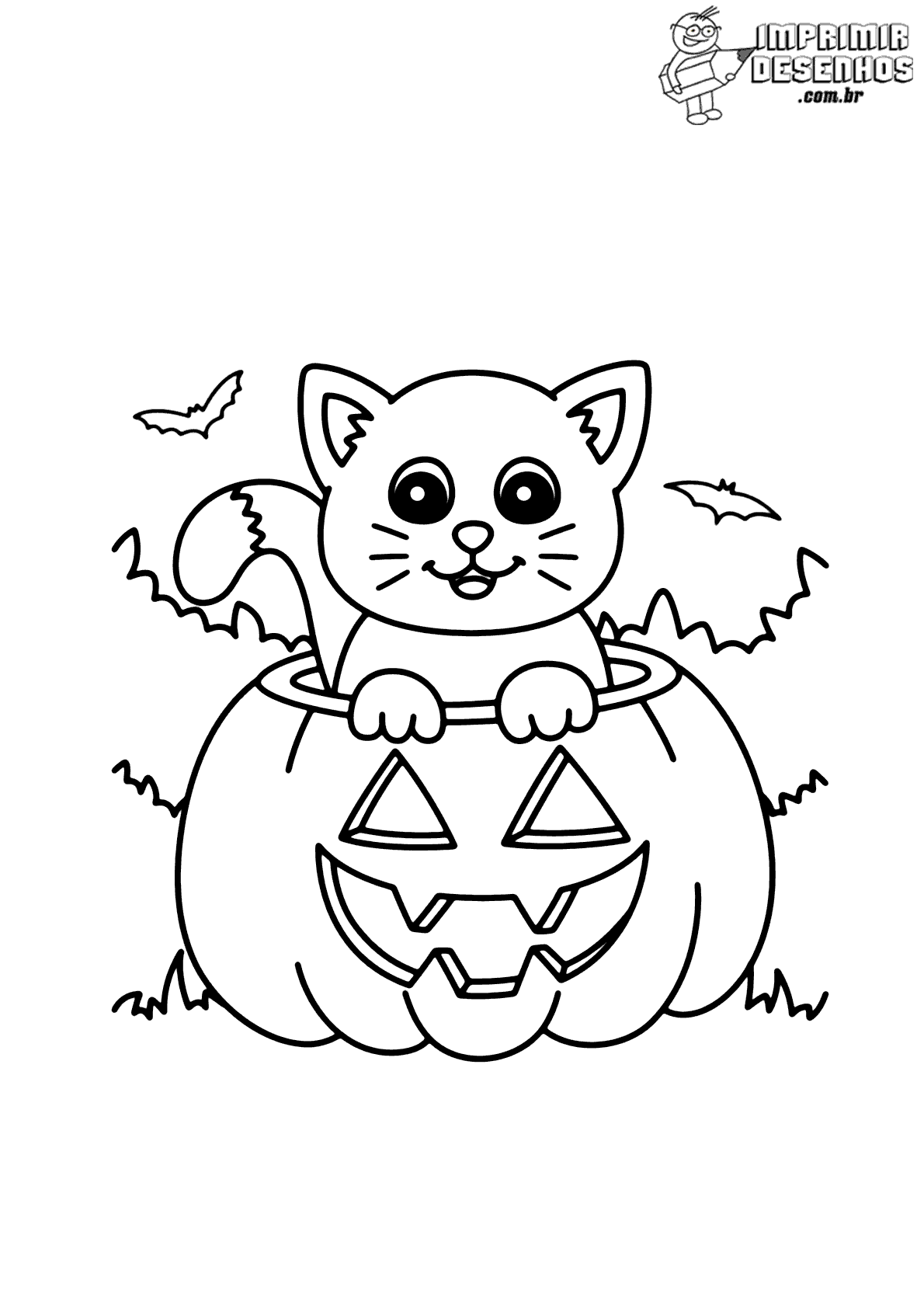 Gato e abóbora de colorir de Halloween imprimível gratuitamente