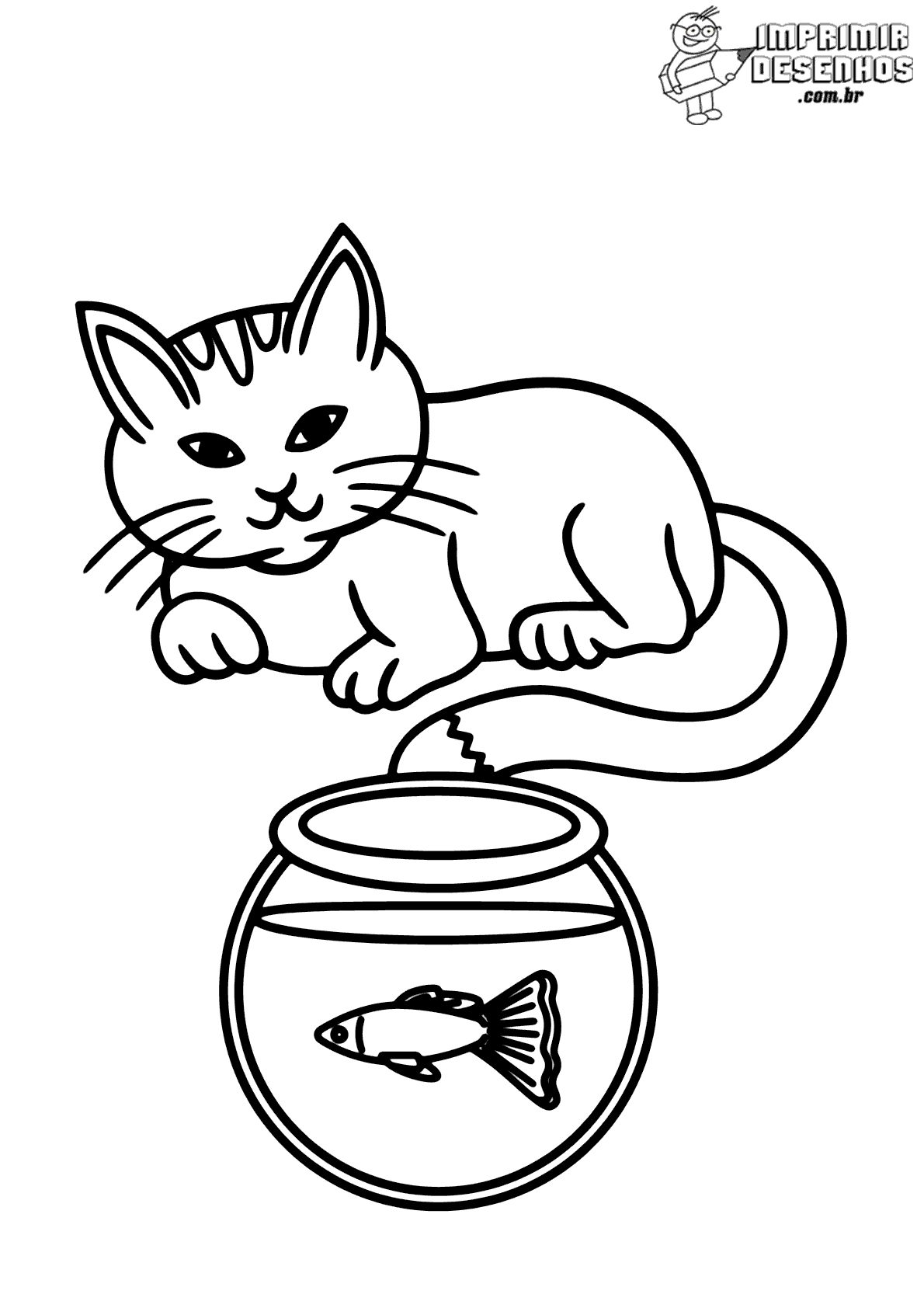 Desenho de Gato a olhar para o peixe para Colorir - Colorir.com