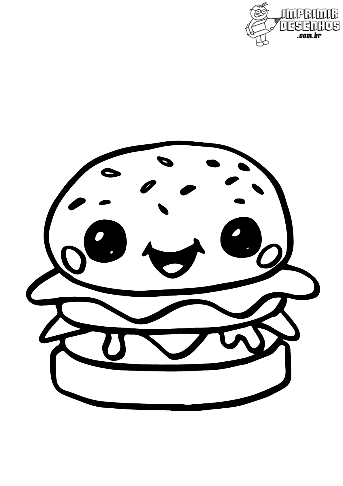 Gatinho e hambúrguer kawaii para colorir - Imprimir Desenhos