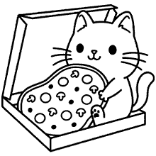 kawaii para colorir gatinho e pizza