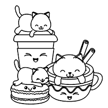 kawaii para colorir gatinhos e lanches