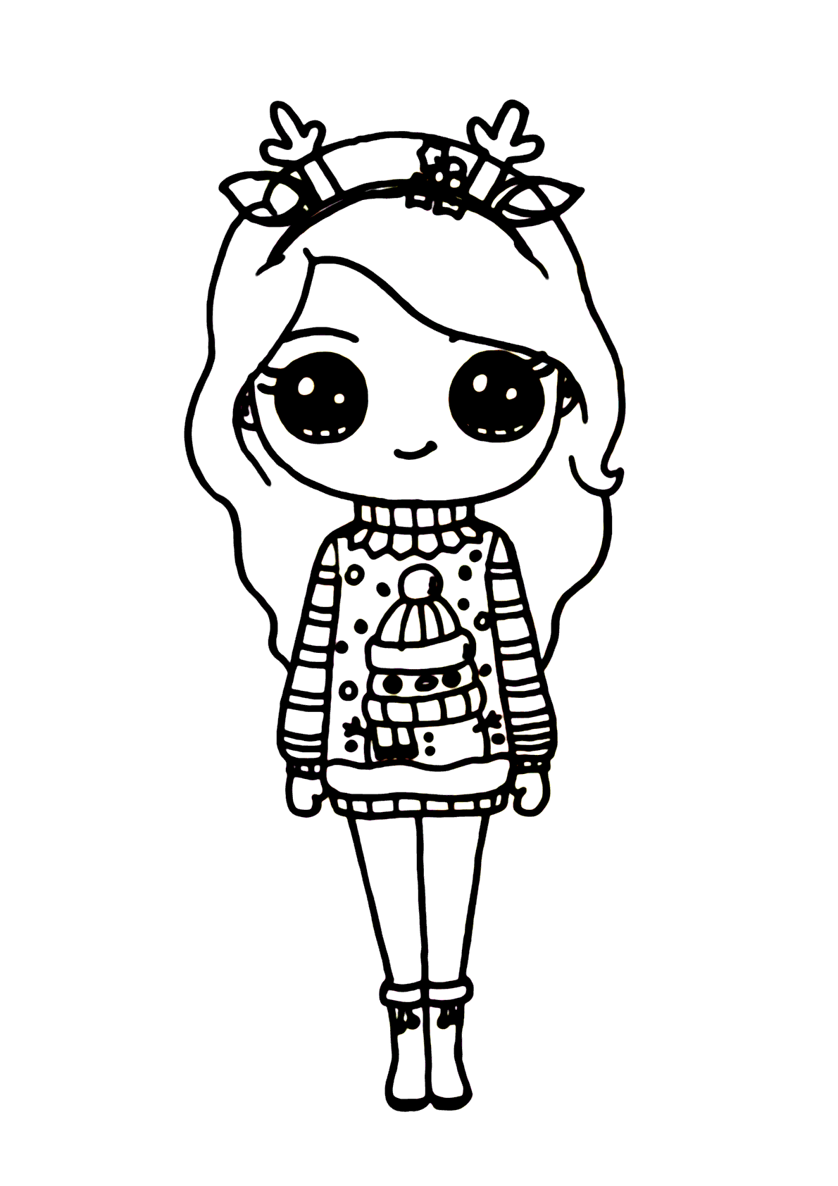 Desenho e Imagem Natal Kawaii para Colorir e Imprimir Grátis para