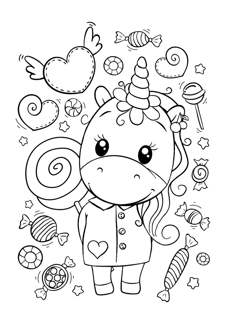 Unicórnio e docinhos para colorir - Imprimir Desenhos