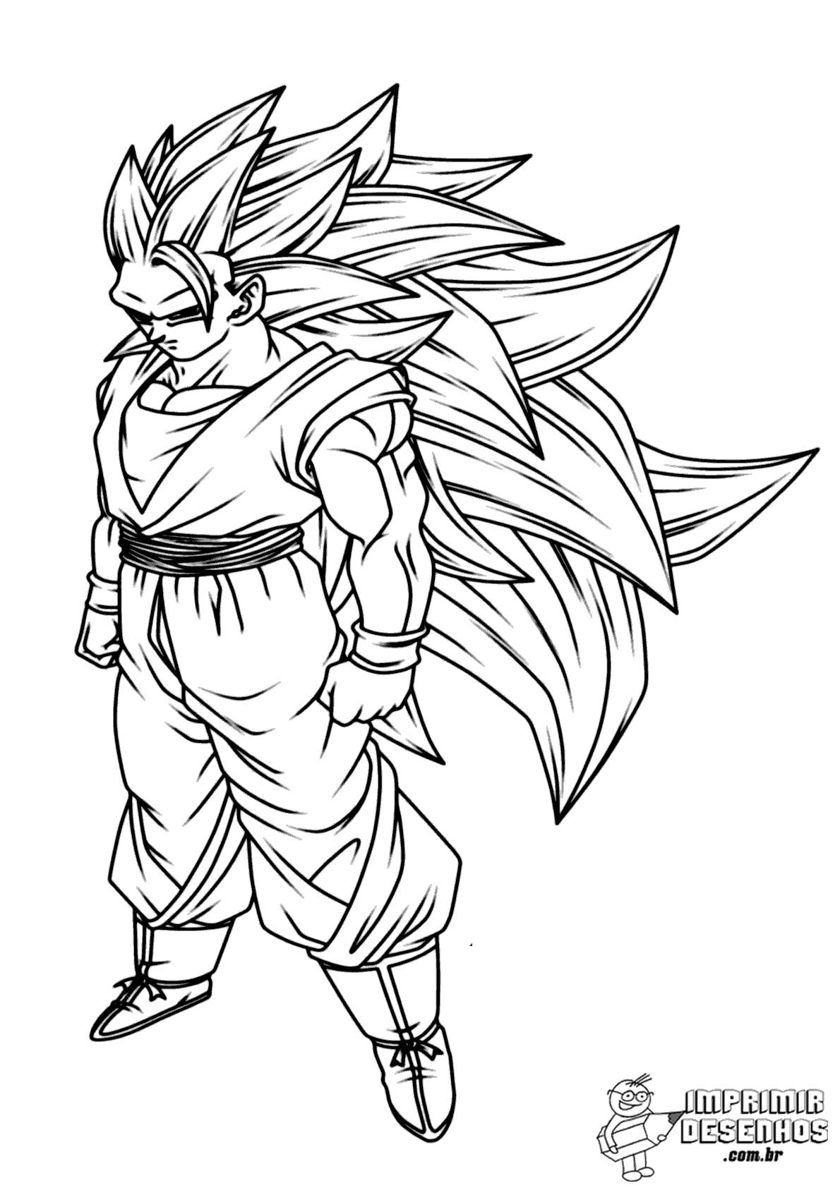 Goku transformado em Super Saiyajin 3 para colorir e imprimir