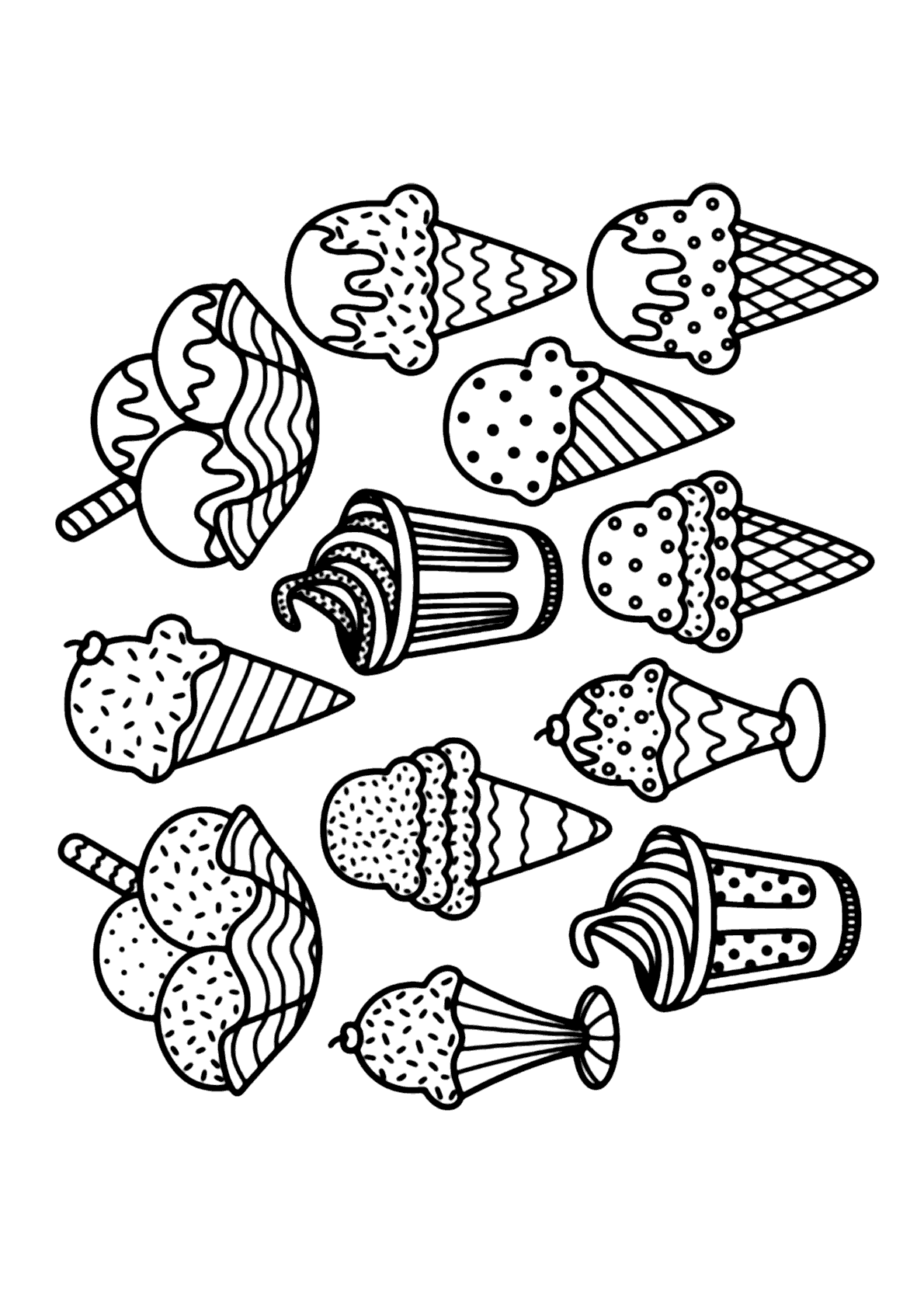 sorvetes variados para colorir e pintar