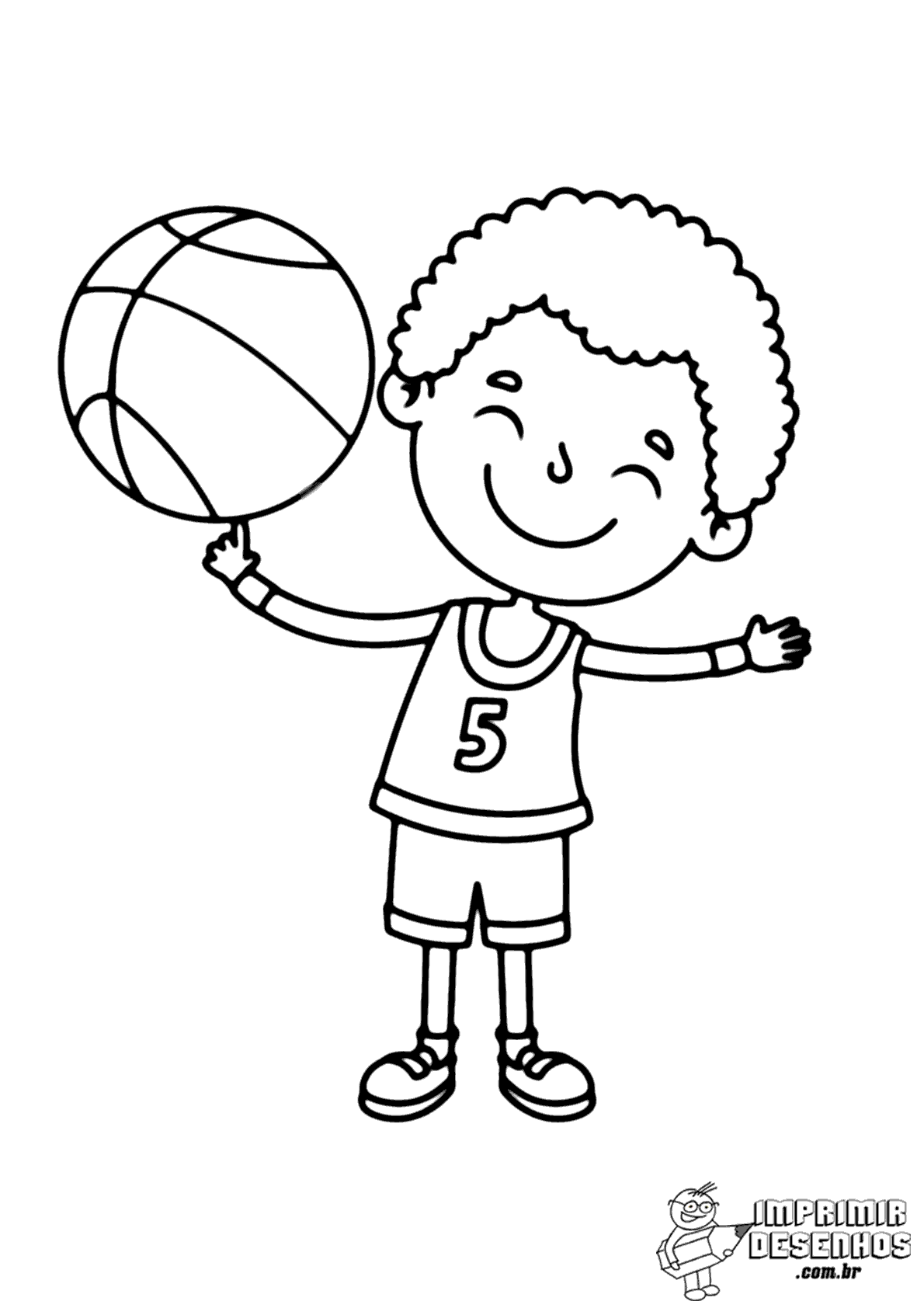 Menino com bola de basquete para colorir - Imprimir Desenhos