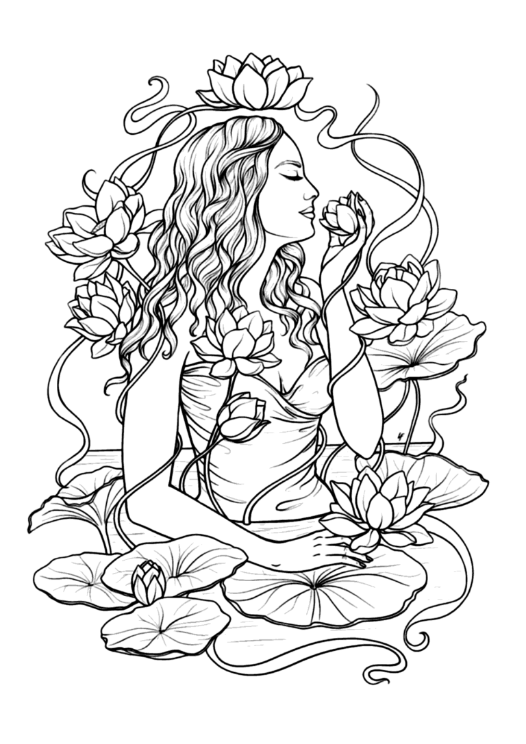 Mulher delicada com flores para colorir - Imprimir Desenhos