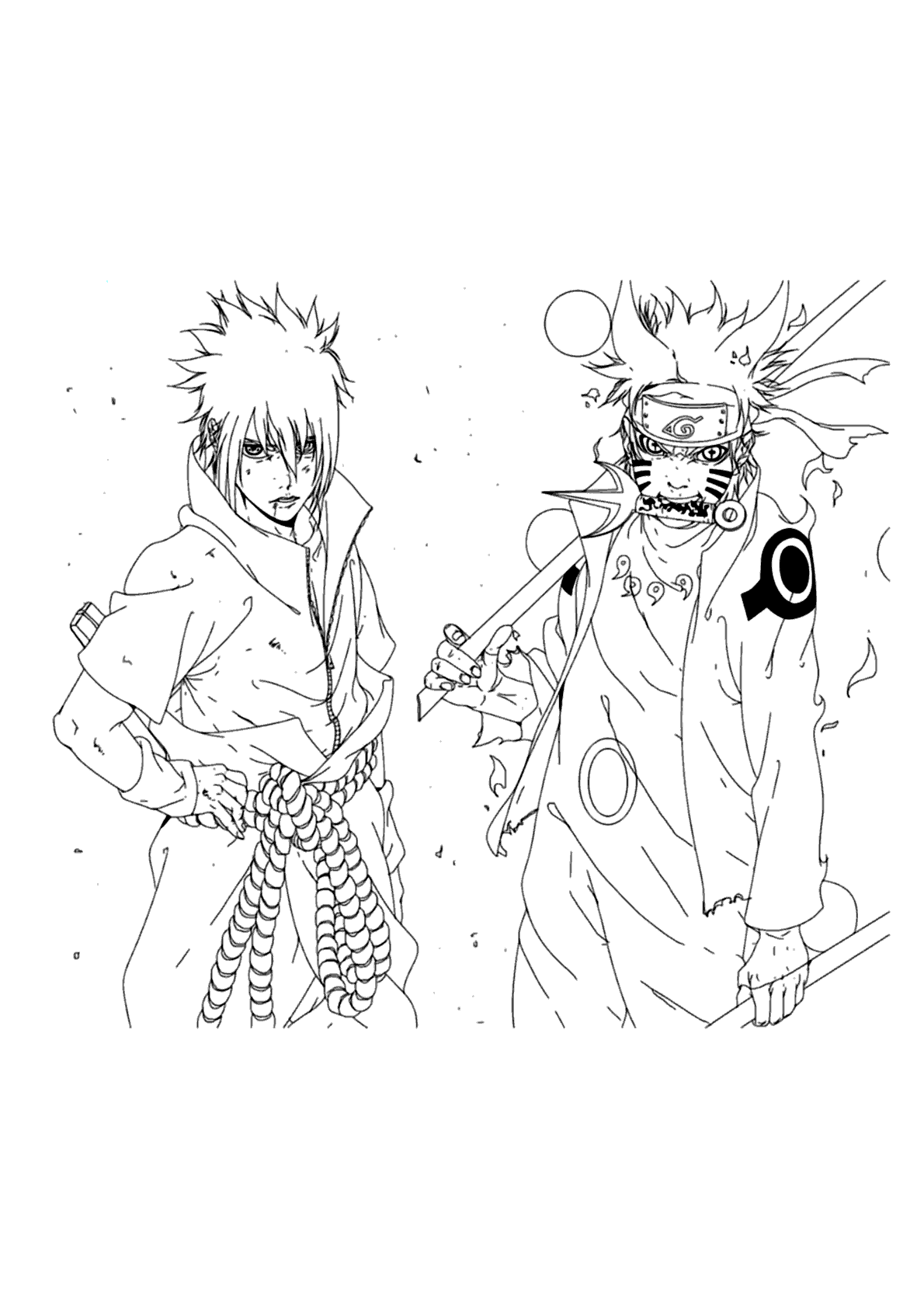 Luta entre o pequeno Sasuke e Naruto para colorir