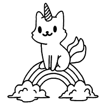 Desenho de unicórnio de gato bonito e arco-íris para colorir