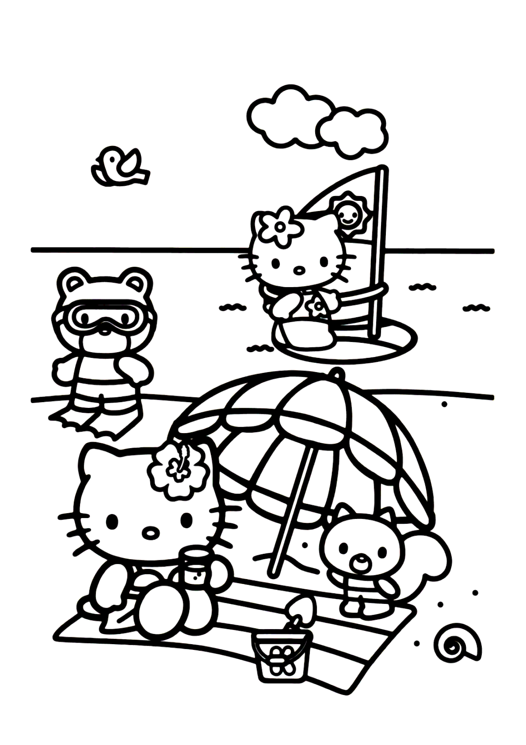 Hello Kitty na praia para colorir - Imprimir Desenhos