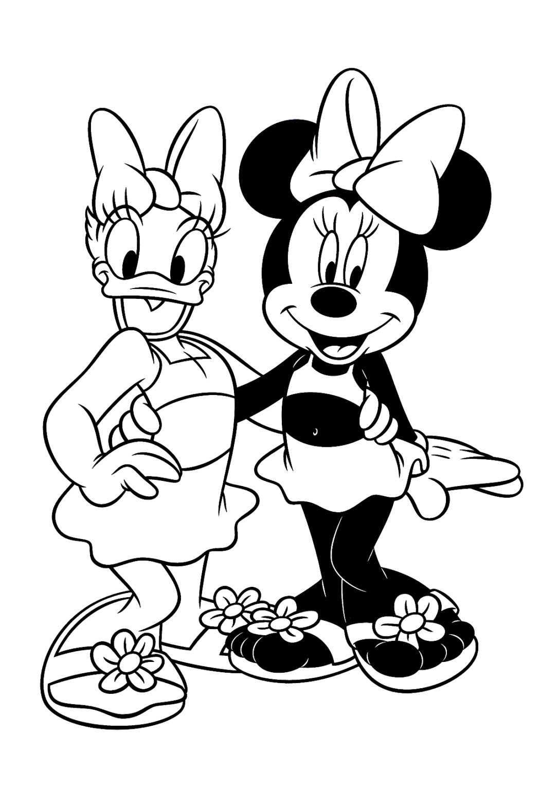 Minnie e Margarida na praia para colorir - Imprimir Desenhos