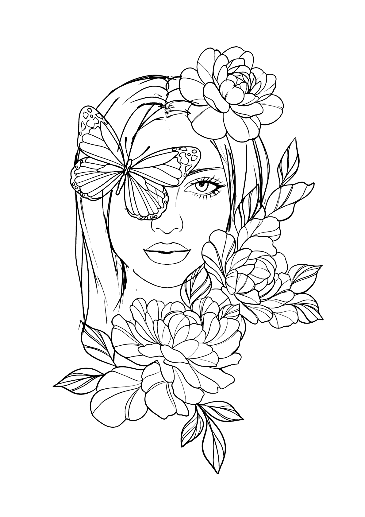 Mulher Com Flores Para Colorir E Pintar Imprimir Desenhos 9794