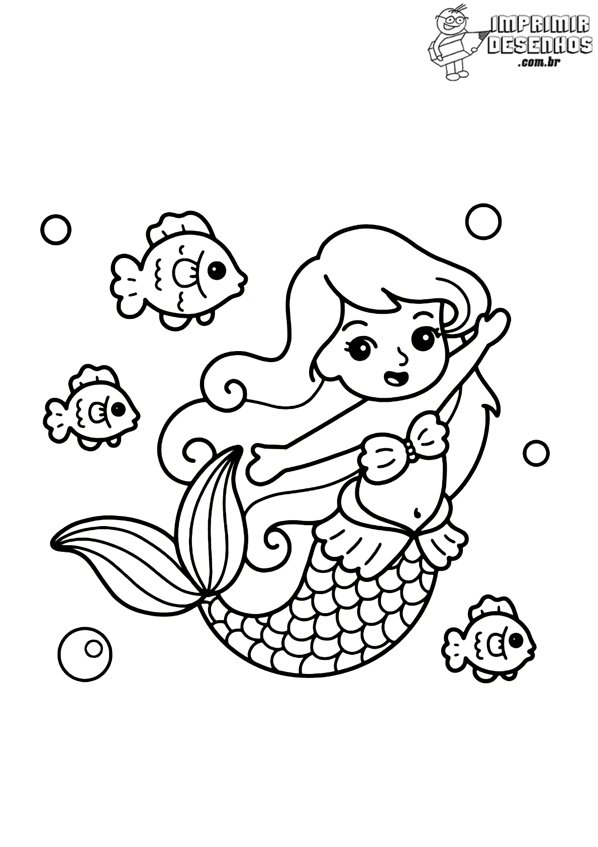 Desenho de sereia para colorir: para imprimir e recortar