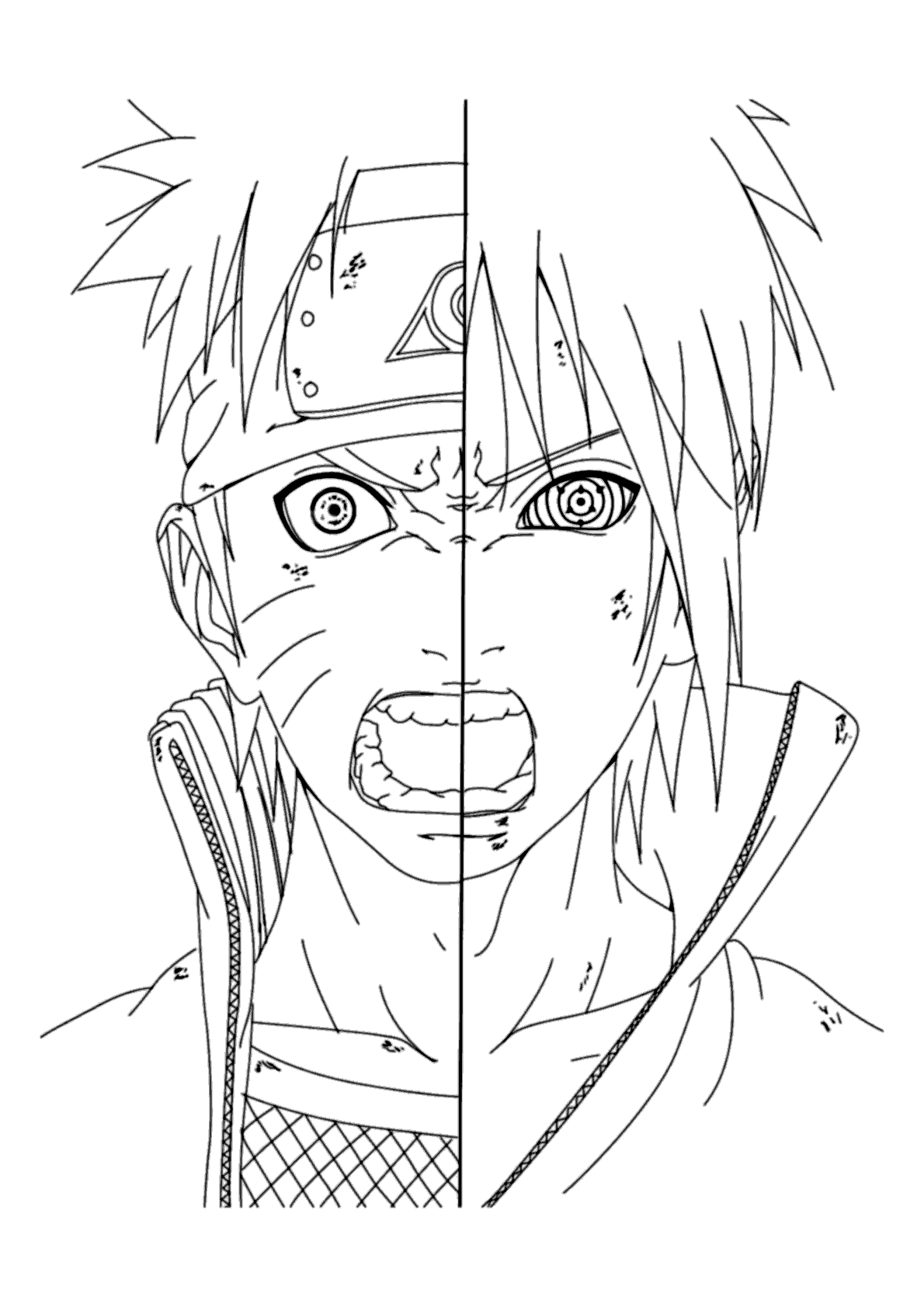 Naruto e Sasuke enfurecidos para colorir - Imprimir Desenhos