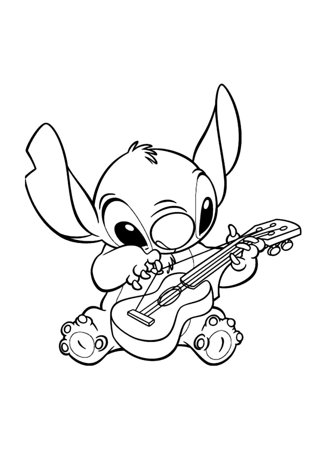 Stitch com ukulele para colorir imprimir desenhos