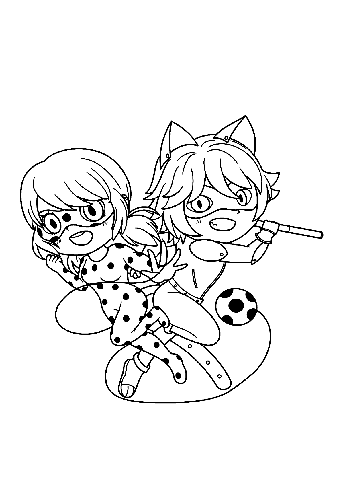 Desenhos para colorir Ladybug e Cat Noir — Imprimir ou baixar gratuitamente.