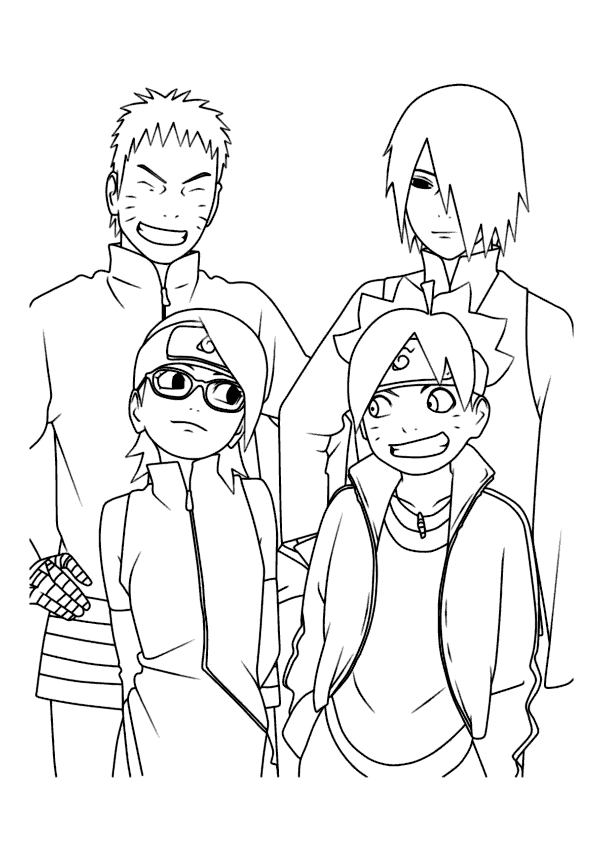 Sasuke e Naruto com filhos para colorir e pintar - Imprimir Desenhos