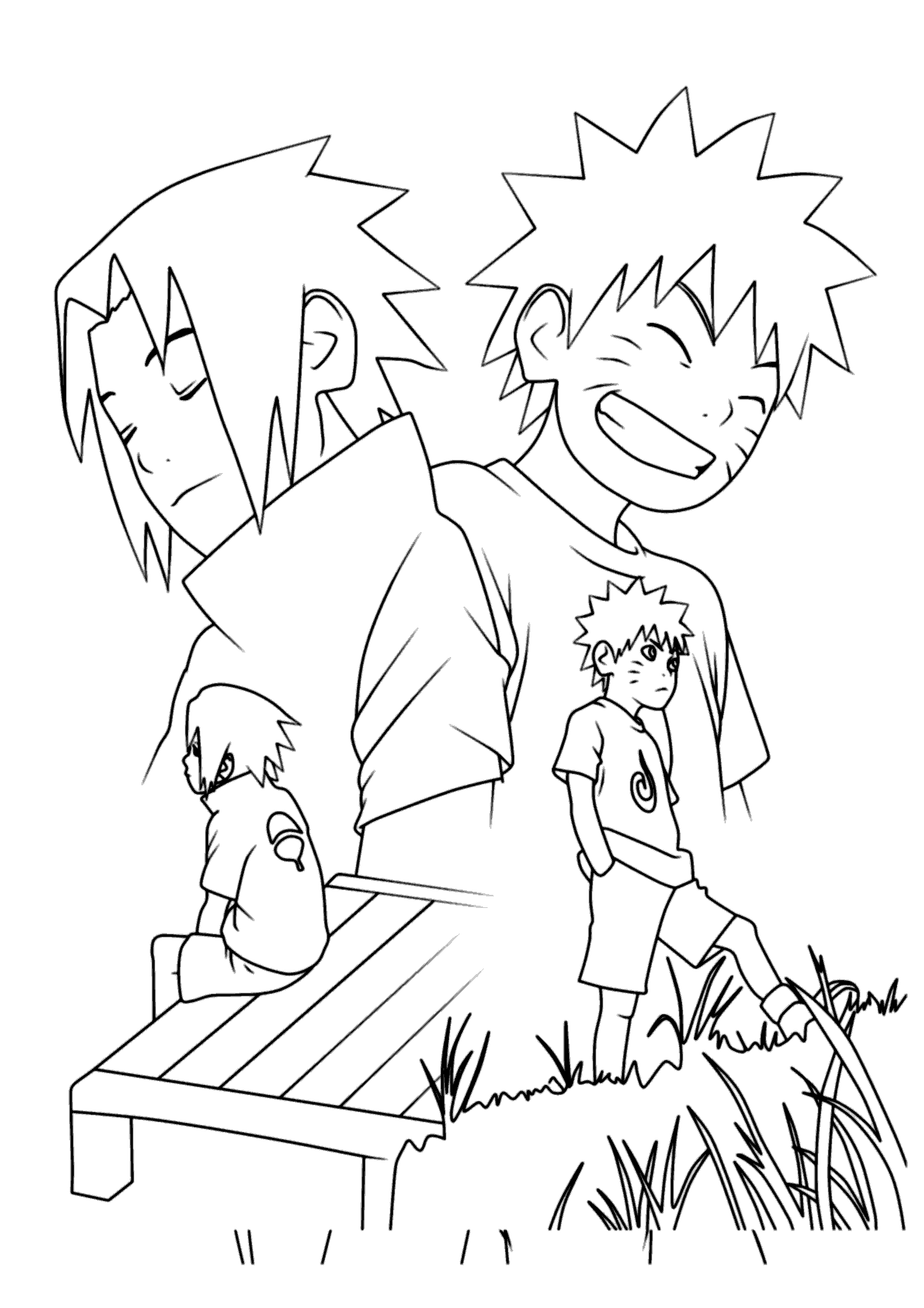 Sasuke e Naruto com filhos para colorir e pintar - Imprimir Desenhos