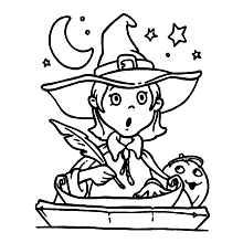 halloween para colorir bruxa estudando