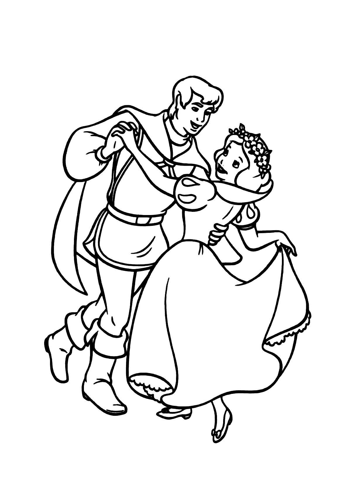 Desenhos para colorir da Branca de Neve dançando - imprimível