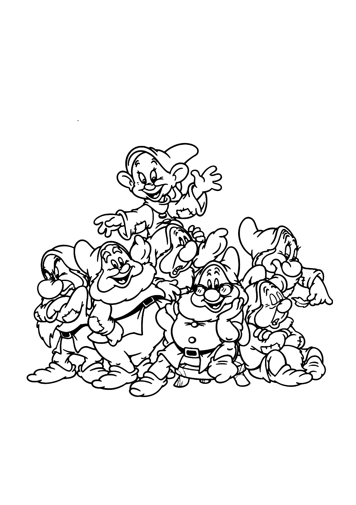 Desenho para colorir com a branca de neve e os sete anões