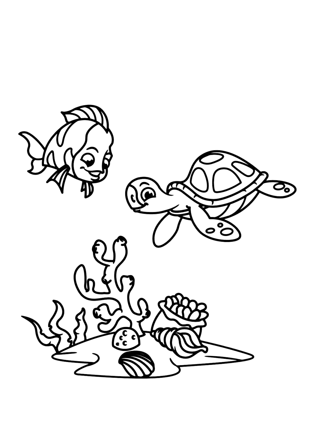 Peixinho e tartaruga para colorir - Imprimir Desenhos